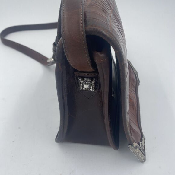 Vintage Brighton Leather Pebbled Brown Croc Embossed Shoulder Bag Purse - Picture 9 of 15